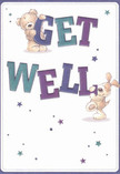 Glowing with optimism and thoughtful artistry, this get well card radiates the comforting, playful energy so familiar to Canning Town. At its heart, a teddy bear and a joyful puppy spring from the card, each interacting with the bold, colourful letters that shape 'Get Well.' Their eyes glisten with kindness, while the tactile rendering of their fluffy fur and velvety ears invites a sense of soft reassurance-like the touch of a fresh petal. The deep indigo and teal shades of the text pop against the creamy white background, reminiscent of the light filtering through tree canopies in local parks. Dancing stars in blue and purple punctuate the air, injecting a sense of whimsical, hopeful anticipation. This illustration does more than convey a message: it's a visual embrace, a little celebration that calls to mind the nurturing care of Canning Town's florists as they assemble bouquets meant to heal, comfort, and bring a bright spot to someone's day.
